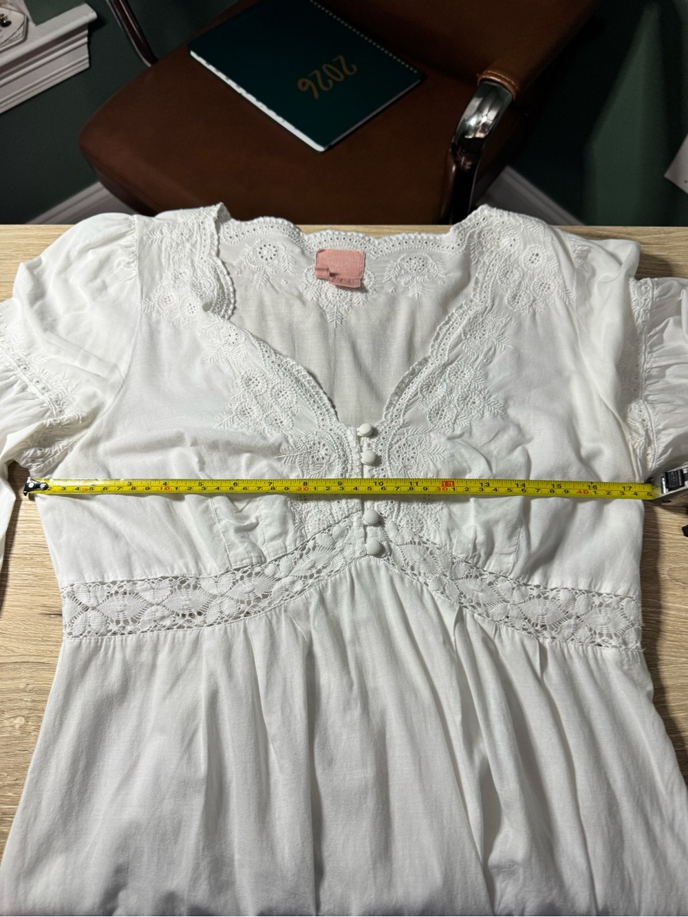 Romantic White Eyelet Lace Cottagecore Dress Coastal Boho Mini - Picture 3 of 3